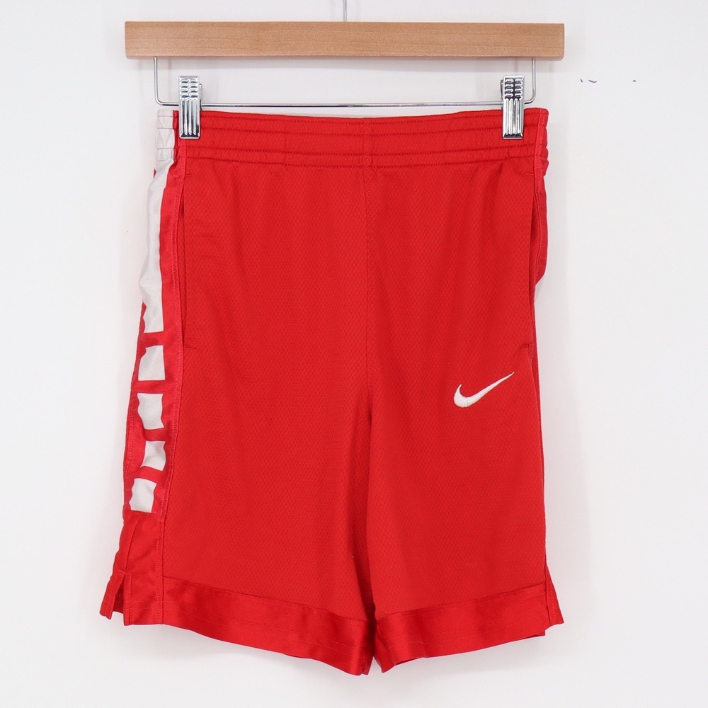 Nike Basketball Shorts Boys L Dri-FIT Standard Fit Red White Graphic Good